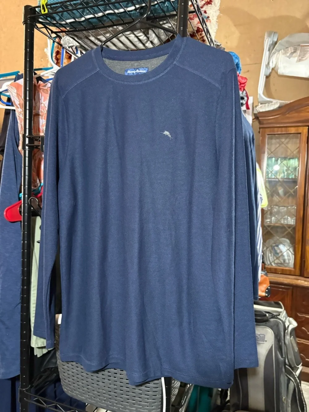 Tommy Bahama Men's Long-Sleeve Crewneck Shirt in Navy Blue - Picture 3 of 4